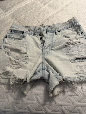 American Eagle Outfitters Light Blue Distressed Denim Shorts
